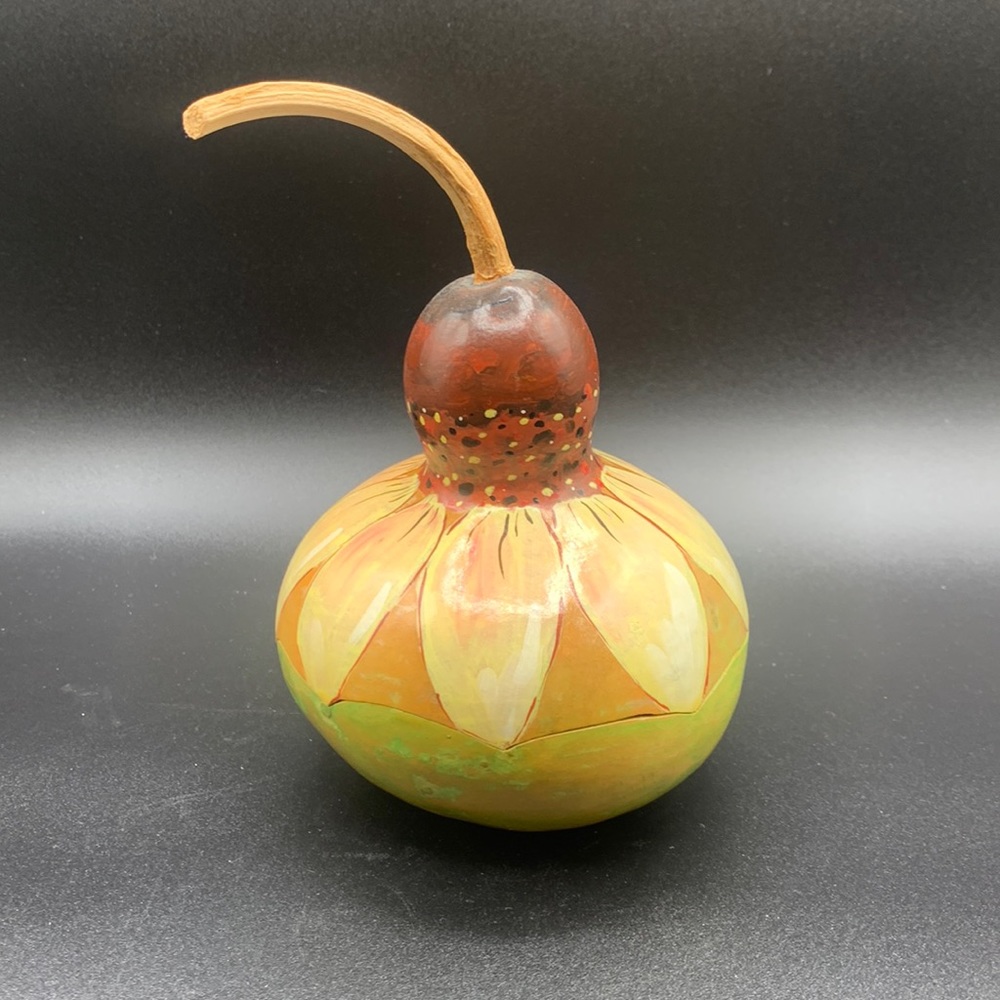 Vintage Hand Painted Sun Flower Gourd Trinket Box